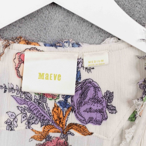 MAEVE Floral Pintuck Sleeveless Button Front Blouse Cottagecore Country Sz M - Picture 7 of 8